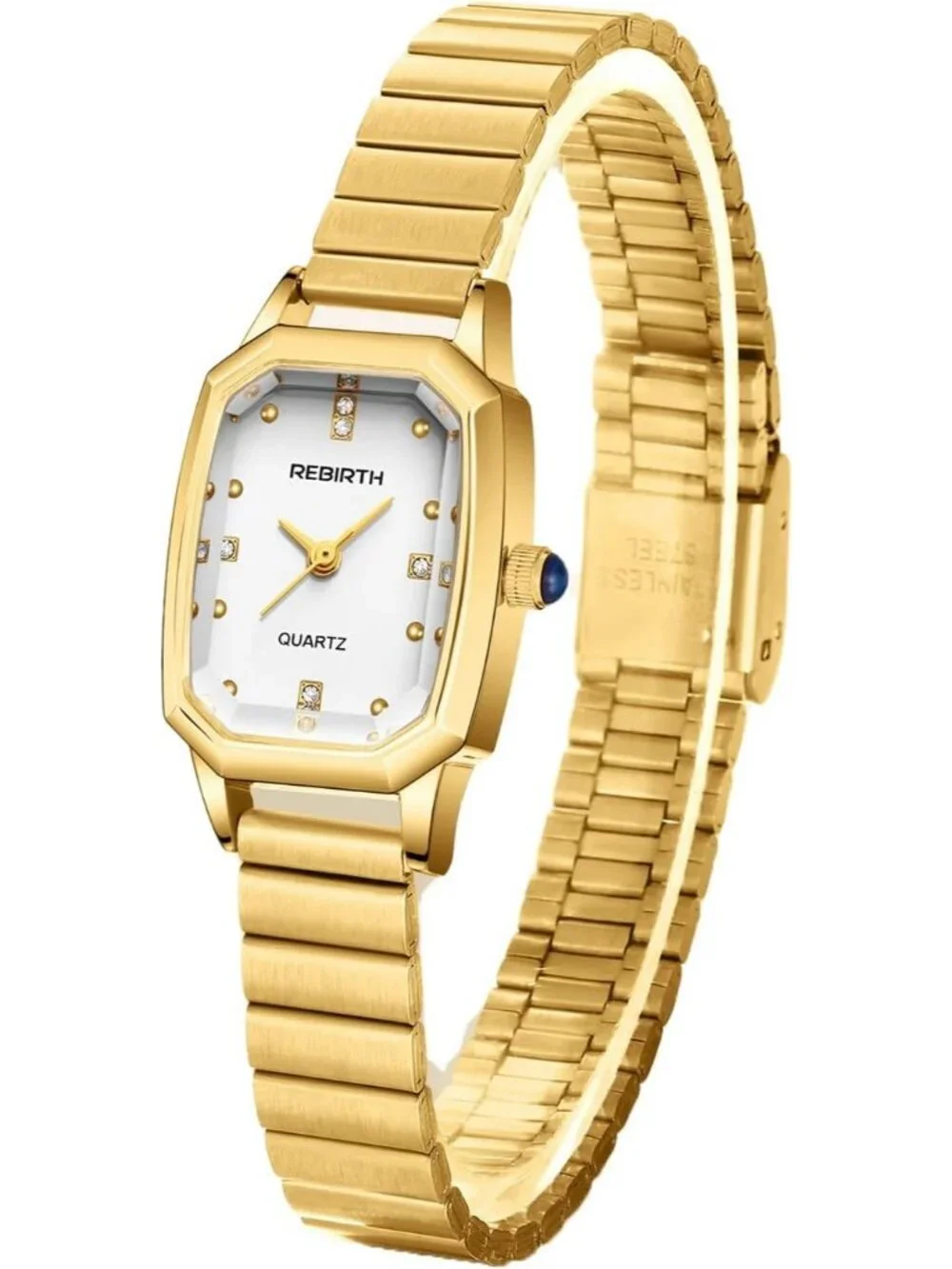 Women’s Gold Rectangular Quartz Stainless Steel Strap Classic Vintage Wristwatch